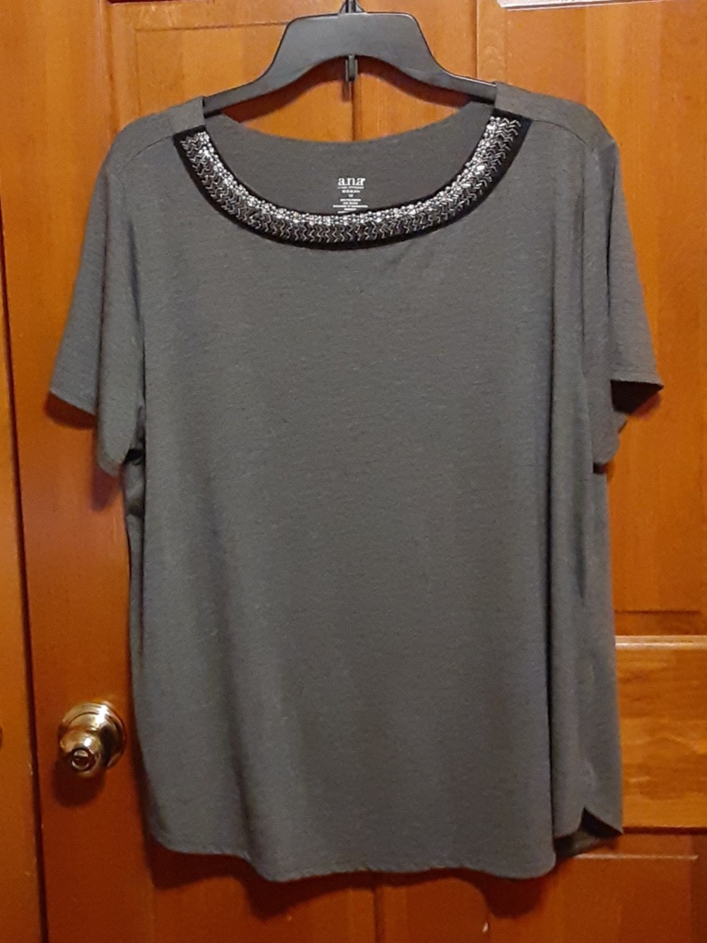 a.n.a. Embellished Neckline Gray Top